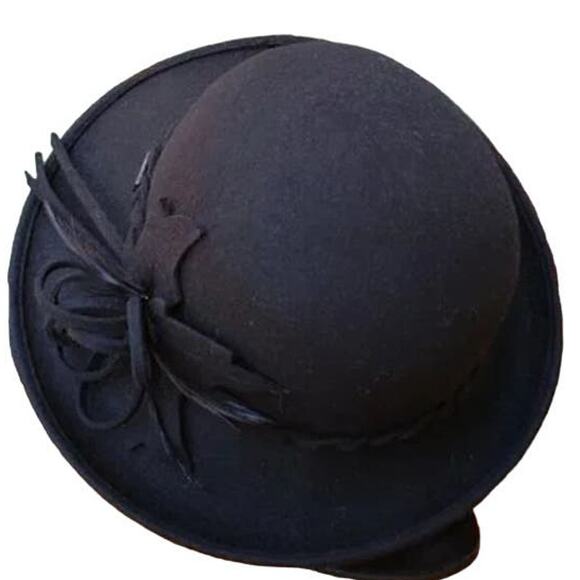 Vintage NEW Womens Black Derby Bowler Hat Wool Braided Band Feathers & Flowers main image 7
